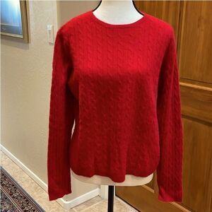 Valerie Stevens 100% Cashmere 2 ply Soft Brushed Red Cable Knit Sweater Medium